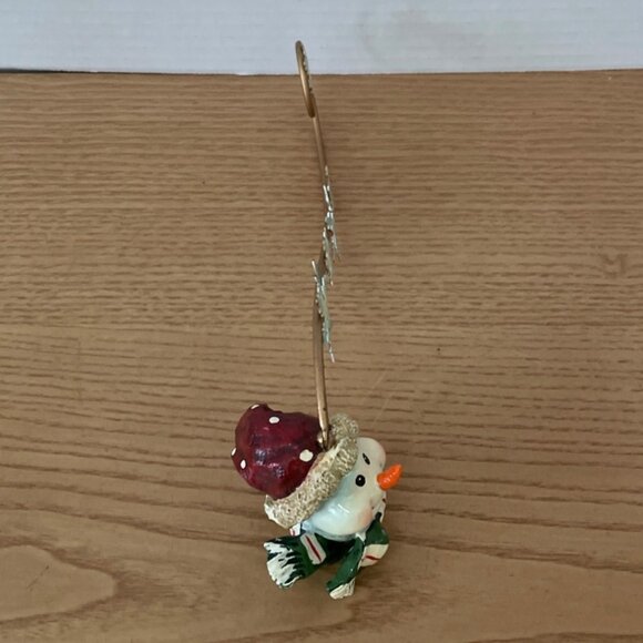 Adorable Snowman Candle Snuffer w Snowflake Handle Smiling w Carrot Nose 10 Inch - Picture 2 of 7
